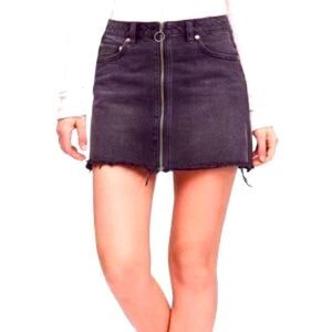 We The Free People Black Denim Raw Hem Full Zip Front Mini Skirt Womens Size 27